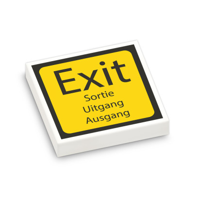 "Exit" Airport Signage Printed on 2X2 Lego® Brick - White Airport Signage Printed on 2X2 Lego® Tile - White