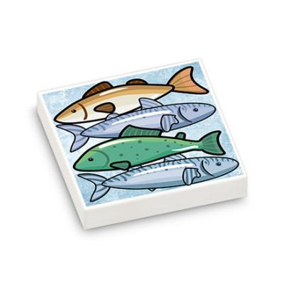 Fish Display printed on Lego® Tile 2X2 - White