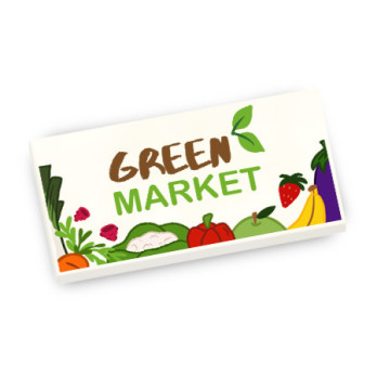 Enseigne Green Market imprimée sur Brique Lego® 2x4 - Blanc