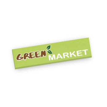 "Green Market" Sign printed on 1x4 Lego® Brick - Bright Yellowish Green