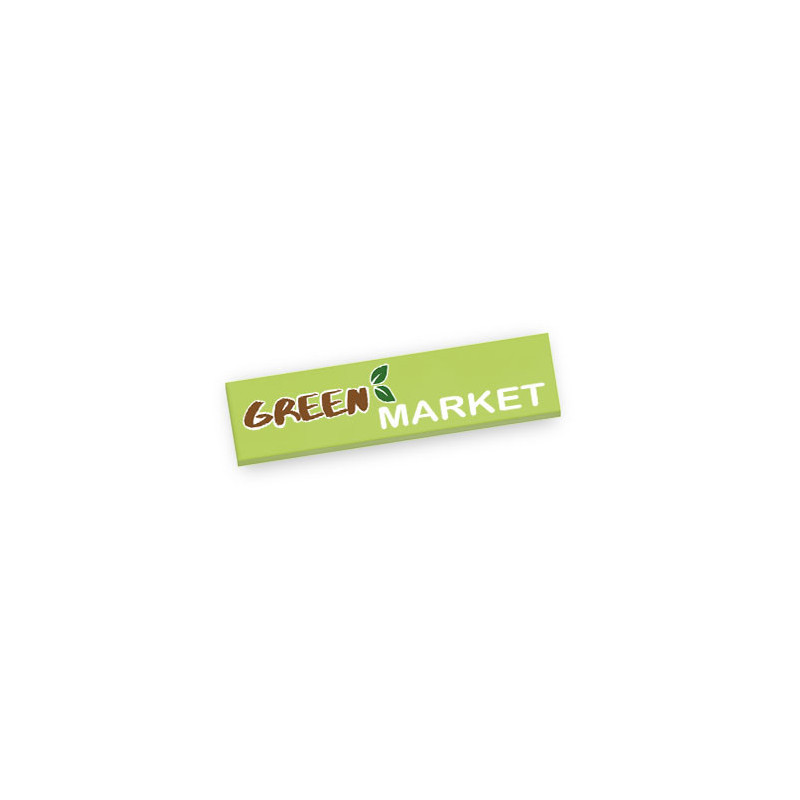 Enseigne "Green Market" imprimée sur Brique Lego® 1x4 - Bright Yellowish Green