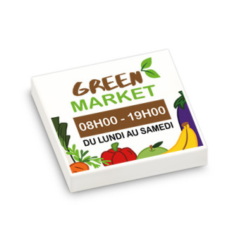 Panneau "Green Market" imprimé sur Brique Plate lisse Lego® 2x2 - Blanc
