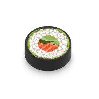 Maki au saumon et concombre imprimé sur brique Lego® 1x1 ronde - Noir
