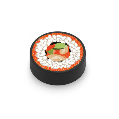 Maki aux œufs de saumon imprimé sur brique Lego® 1x1 ronde - Noir