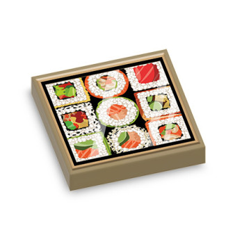Sushi / Maki box printed on Lego® brick 2x2 - Sand Yellow