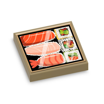 Sushi / Maki box printed on Lego® brick 2x2 - Sand Yellow