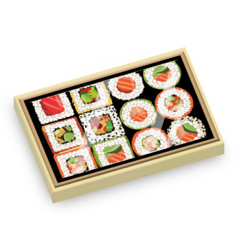 Sushi / Maki box printed on Lego® brick 2x3 - Tan