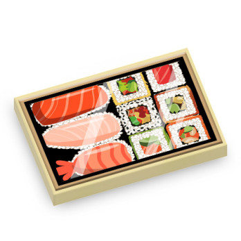 Sushi / Maki box printed on Lego® brick 2x3 - Tan