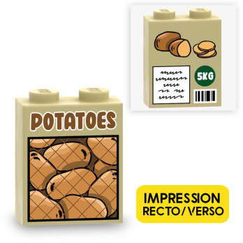 Potato bag printed on Lego® Brick 1X2X2 - Tan