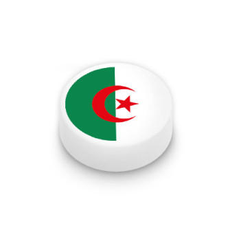 Algerian flag printed on 1x1 round Lego® brick - White
