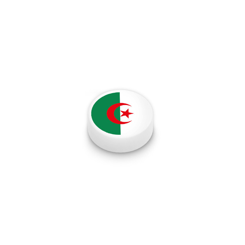 Drapeau algérien imprimé sur brique Lego® 1x1 ronde - Blanc