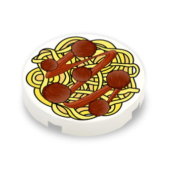 Bolognese Pasta Plate printed on Lego® round Tile 2x2 - White