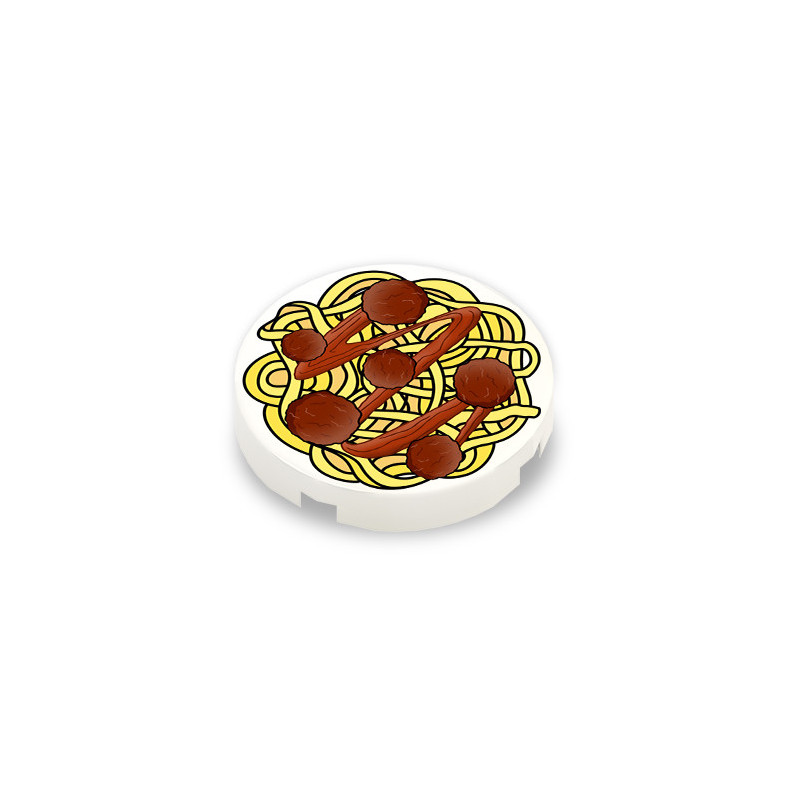 Bolognese Pasta Plate printed on Lego® round Tile 2x2 - White