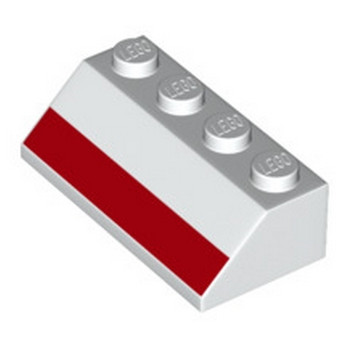 LEGO 6253145 TUILE IMPRIME 2X4 45° - BLANC RAYE ROUGE