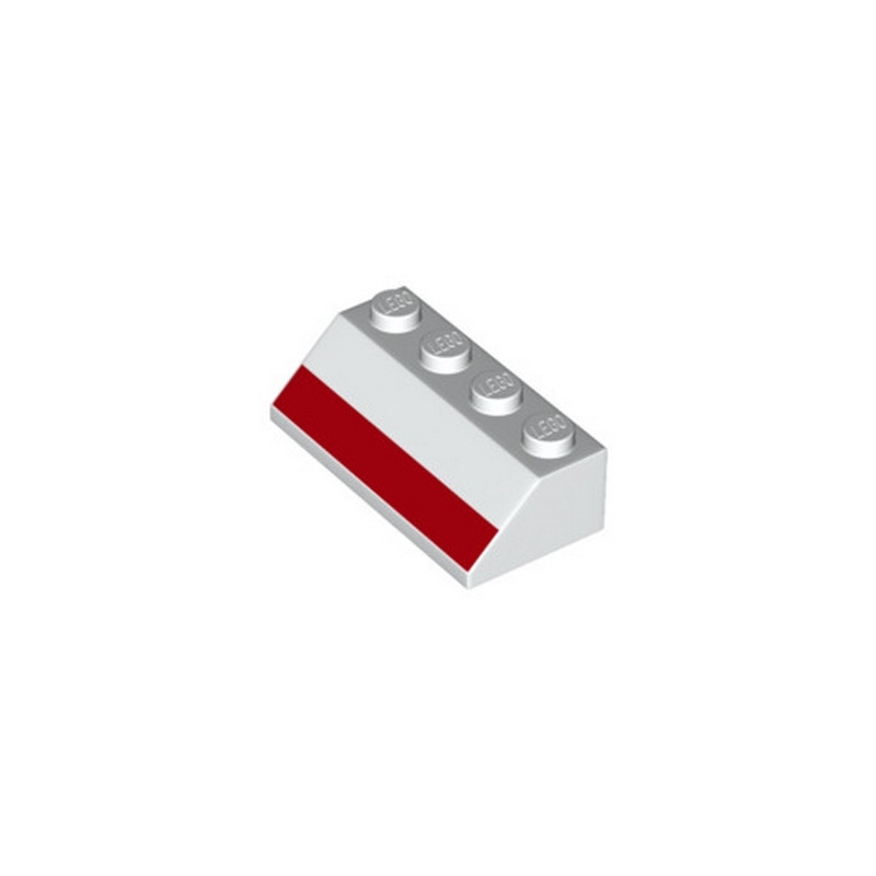 LEGO 6253145 TUILE IMPRIME 2X4 45° - BLANC RAYE ROUGE