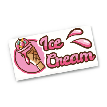 "Ice Cream" sign printed on 2X4 Lego® tile - White