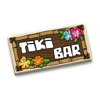 "Tiki Bar" sign printed on 2X4 Lego® brick - Tan
