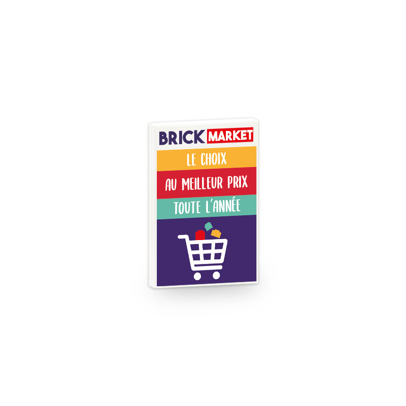 Affiche Publicitaire "Brick Market" imprimée sur Brique Lego® 2x3 - Blanc