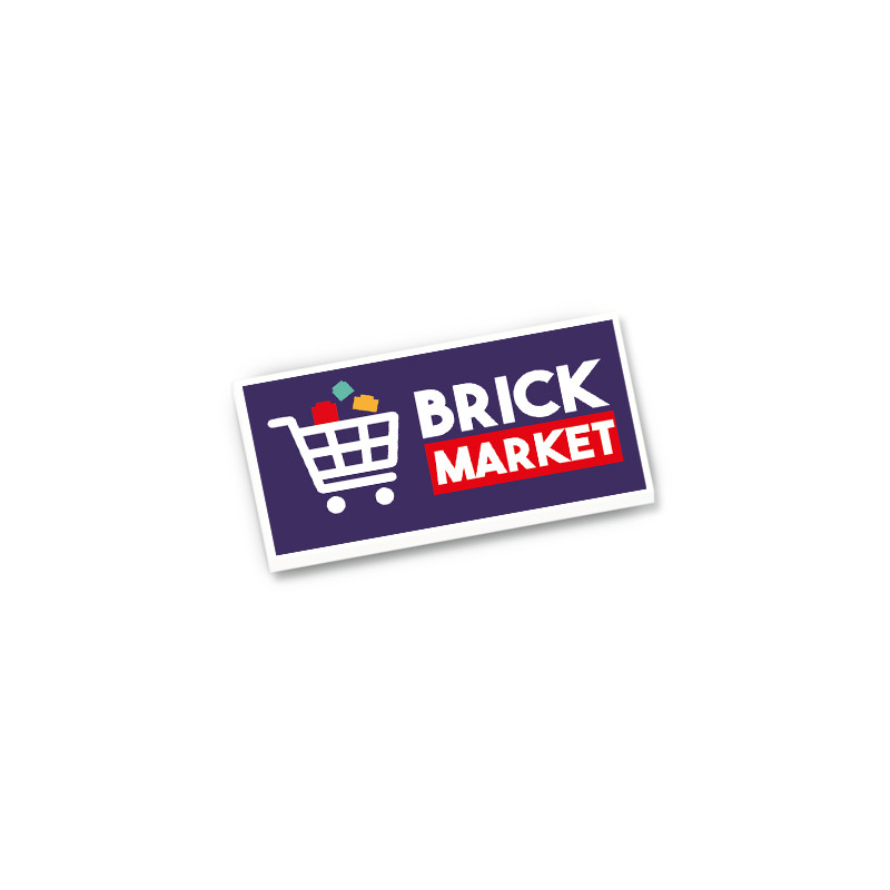 Brick Market sign blue version printed on Lego® 2x4 brick - White