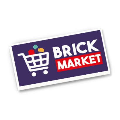 Brick Market sign blue version printed on Lego® 2x4 brick - White