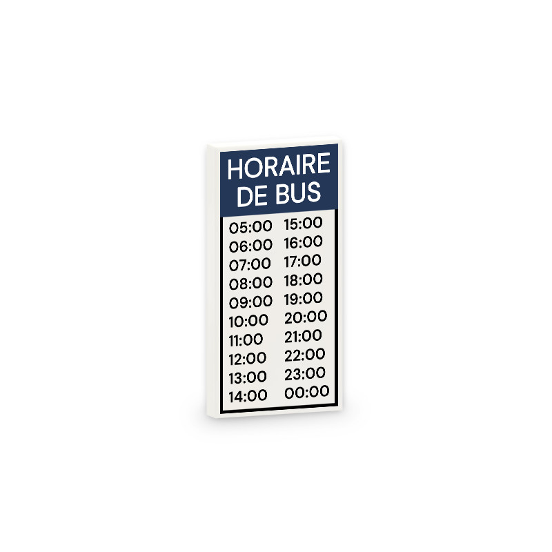 Affichage horraire de Bus imprimé sur brique Lego® 2x4 - Blanc