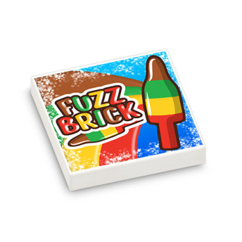 Boîte de Glaces fusée FUZZ imprimée sur Brique Lego® 2X4 - Blanc