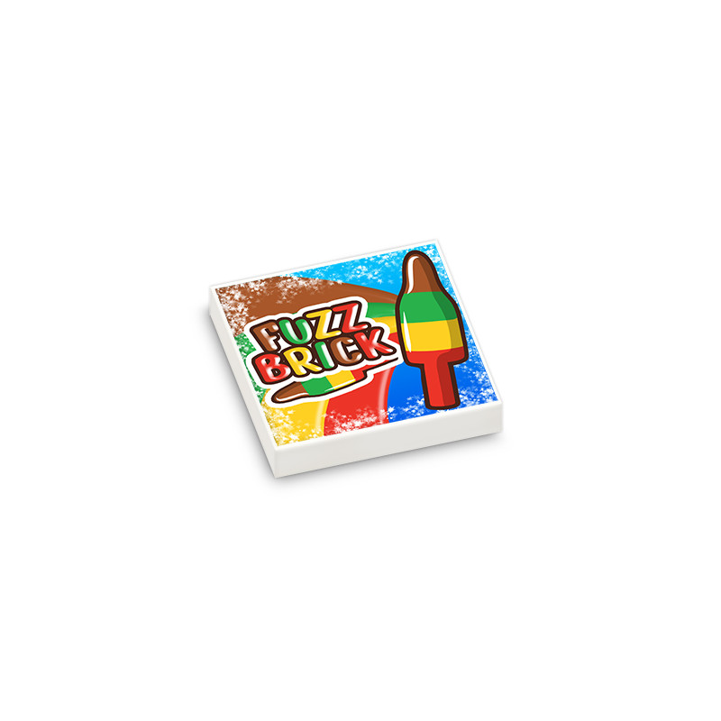 Boîte de Glaces fusée FUZZ imprimée sur Brique Lego® 2X4 - Blanc