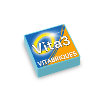 Vitamin box 'VITA 3' printed on Lego® Brick 1X1 - Medium Azure