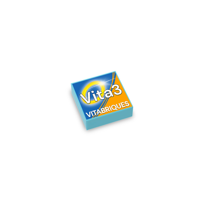 Boite de vitamine "VITA 3" imprimé sur Brique Lego® 1X1- Médium Azur