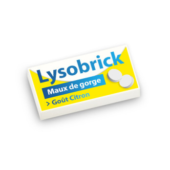 Medicine box 'Lysobrick' Lemon flavor printed on Lego® Brick 1X2 white