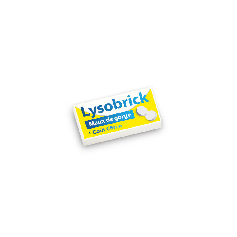 Medicine box 'Lysobrick' Lemon flavor printed on Lego® Brick 1X2 white