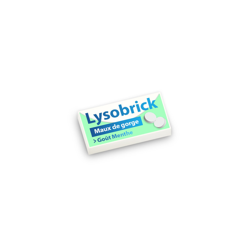 Boîte de médicament "Lysobrick" Goût menthe imprimé sur Brique Lego® 1X2 blanc