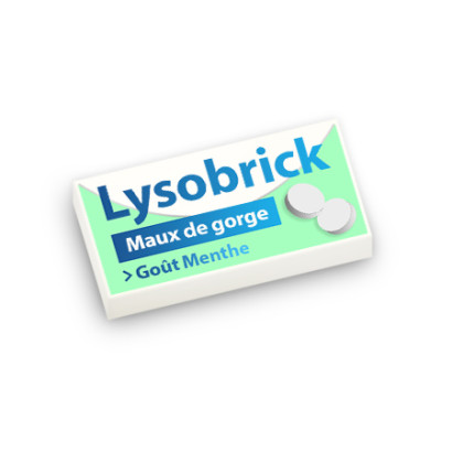 Boîte de médicament "Lysobrick" Goût menthe imprimé sur Brique Lego® 1X2 blanc