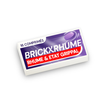 Boîte de médicament contre le rhum "BrickXrhume" imprimé sur Brique Lego® 1X2 blanc