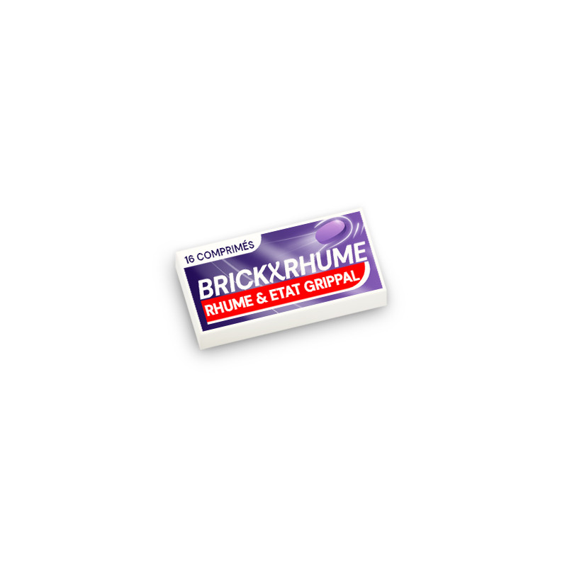 Boîte de médicament contre le rhum "BrickXrhume" imprimé sur Brique Lego® 1X2 blanc