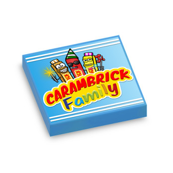 Candy pack 'CARAMBRICK FAMILY' printed on 2x2 Lego® brick - Dark azur