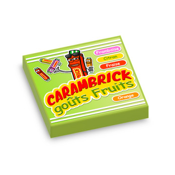 Paquet de bonbons " CARAMBRICK FRUITS " imprimé sur brique Lego® 2x2 - Bright yellowish green