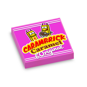 Paquet de bonbons "CARAMBRICK CARAMEL" imprimé sur brique Lego® 2x2 - Rose