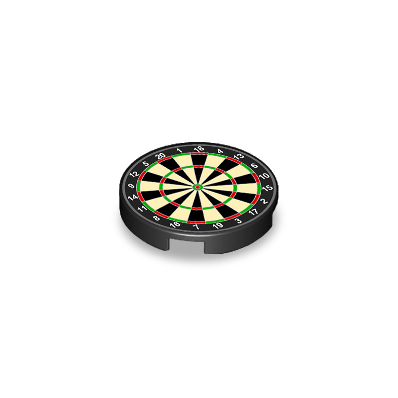 Round dart target printed on 2X2 Lego® Brick - Black