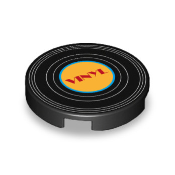 Disque Vinyle imprimé sur Brique Plate Lego® 2x2 ronde - Noir