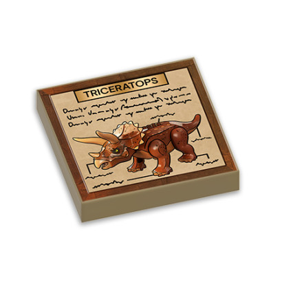 Explanatory sheet Triceratops printed on Lego® Brick 2x2 - Sand Yellow