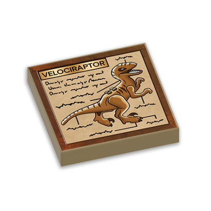 Explanatory sheet Vélociraptor printed on Lego® Brick 2x2 - Sand Yellow
