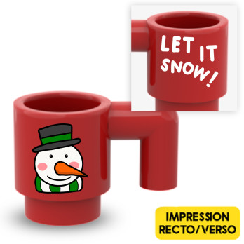 Snowman Printed Mug on Lego® Mug - Red
