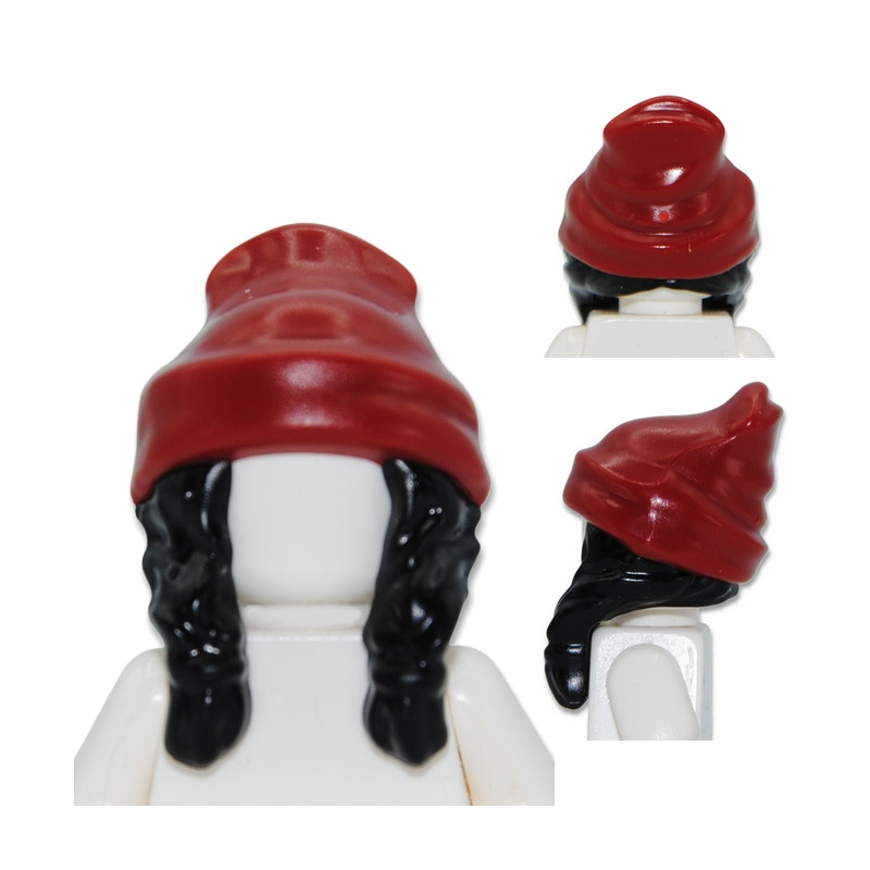 LEGO 6371949 BONNET AVEC CHEVEUX - NEW DARK RED / NOIR