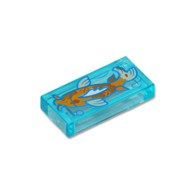 LEGO 6459216 PRINTED 1X2 KOI CARP FISH - TRANSPARENT BLUE
