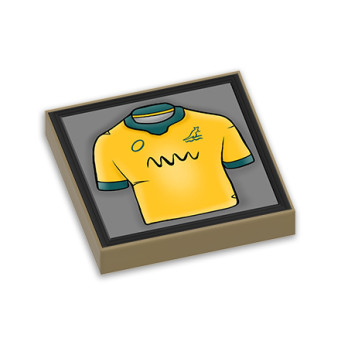 Australia Rugby Shirt Board Printed on Lego® Brick 2x2 - Sand Yellow