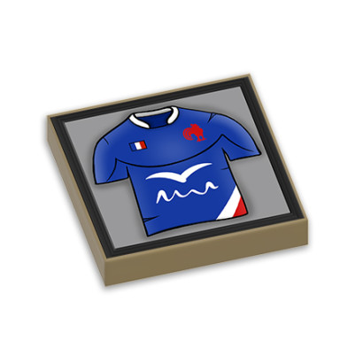 France Rugby Shirt Board Printed on Lego® Brick 2x2 - Sand Yellow