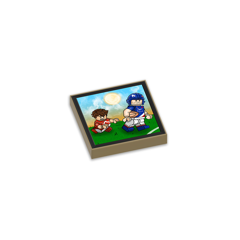 Rugby match painting printed on Lego® brick 2x2 - Sand Yellow