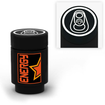 Canette de soda "Energy" imprimée sur Brique Lego® 1X1 - Orange Fluo Transparent