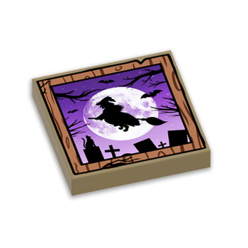 Witch painting printed on Lego® Brick 2x2 - Sand Yellow